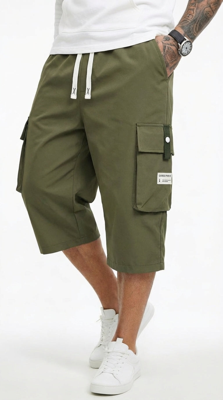 Alex- Pantalones cargo capri informales para hombre con cordón ajustable.