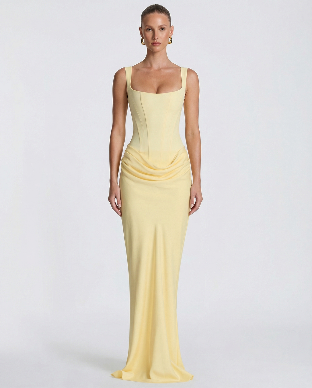 Vestido maxi mujer elegante con corsé y efecto reloj de arena