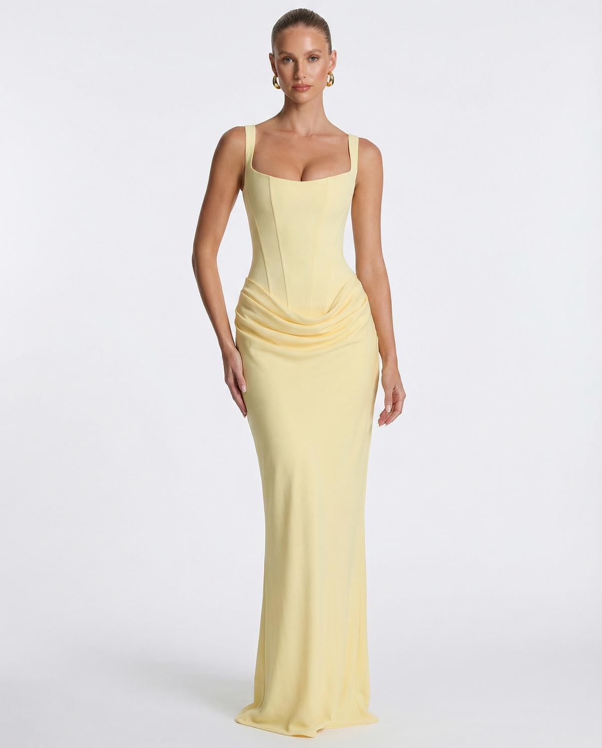 Vestido maxi mujer elegante con corsé y efecto reloj de arena