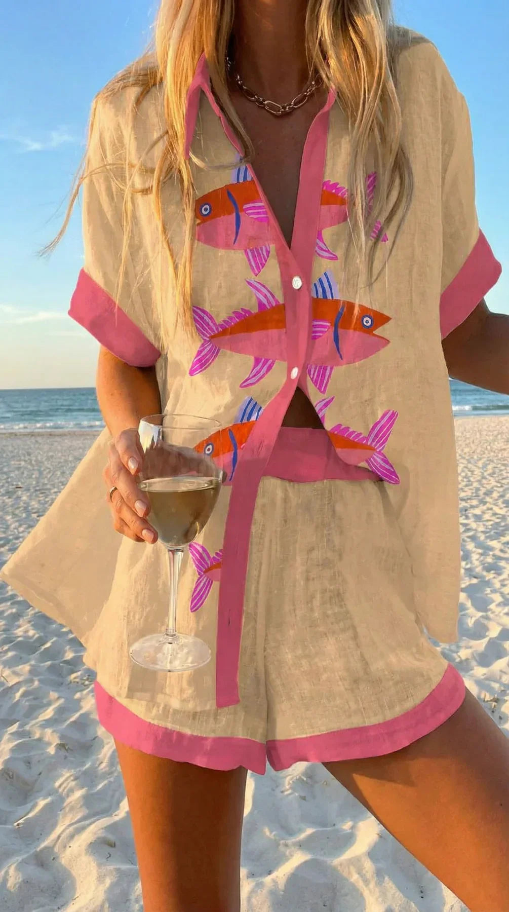 Conjunto mujer bohemio de verano con camisa estampada y shorts