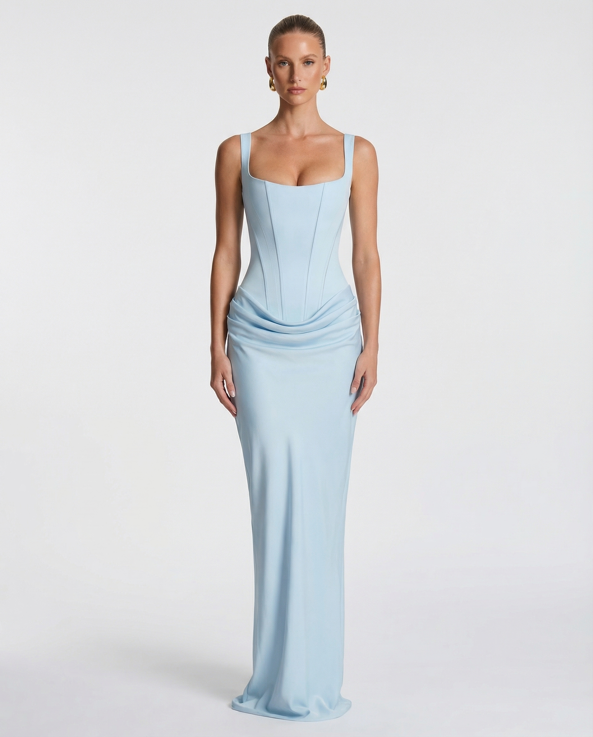 Vestido maxi mujer elegante con corsé y efecto reloj de arena