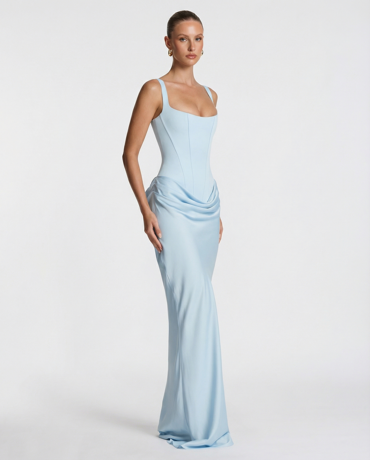 Vestido maxi mujer elegante con corsé y efecto reloj de arena