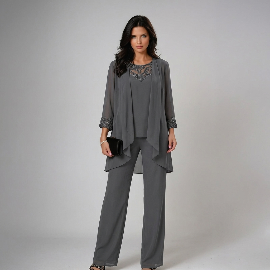 Conjunto mujer elegante de tres piezas con pantalón fluido