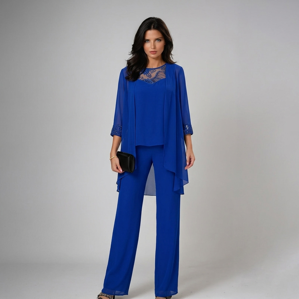 Conjunto mujer elegante de tres piezas con pantalón fluido