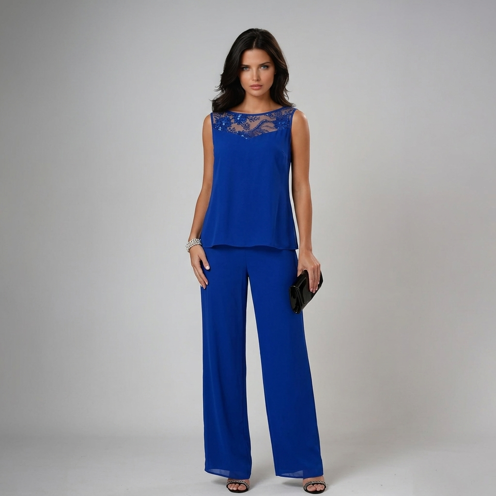 Conjunto mujer elegante de tres piezas con pantalón fluido