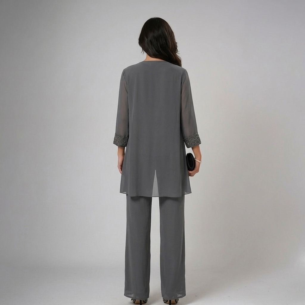 Conjunto mujer elegante de tres piezas con pantalón fluido