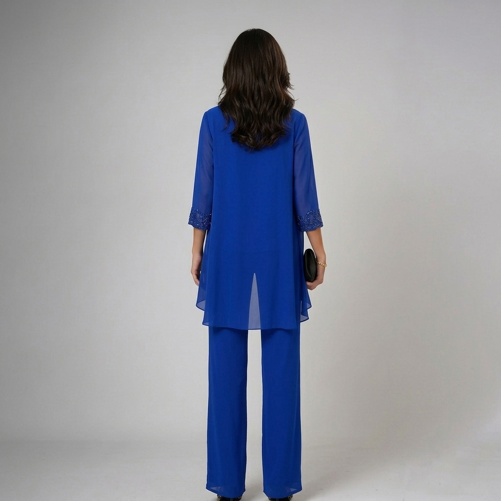 Conjunto mujer elegante de tres piezas con pantalón fluido