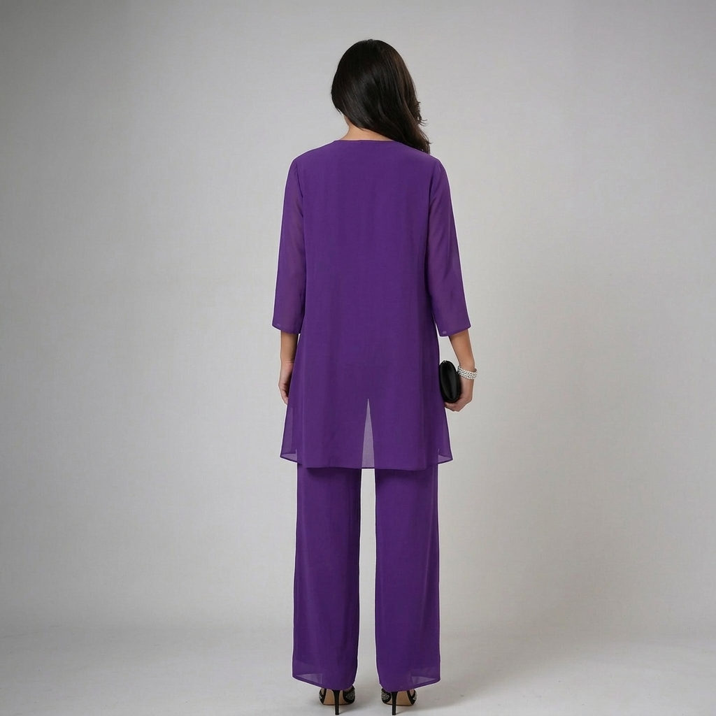 Conjunto mujer elegante de tres piezas con pantalón fluido