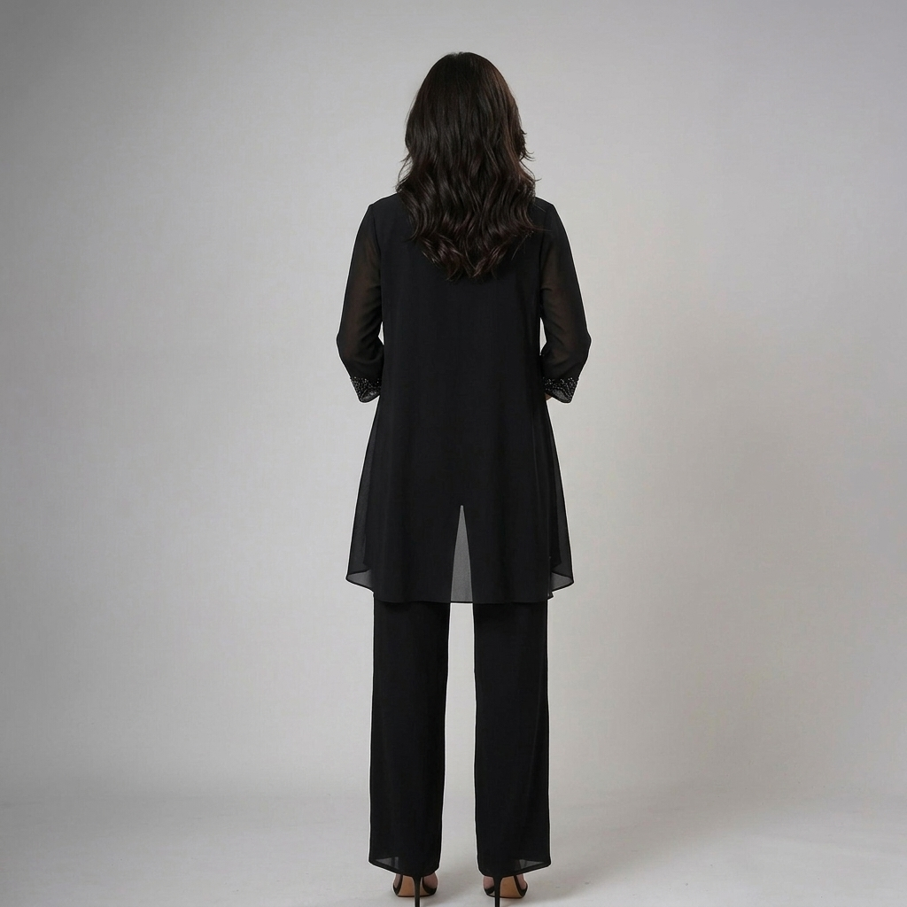 Conjunto mujer elegante de tres piezas con pantalón fluido