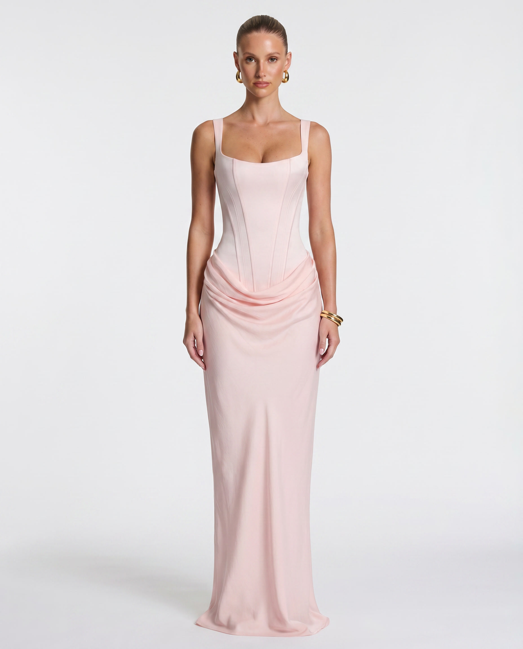 Vestido maxi mujer elegante con corsé y efecto reloj de arena