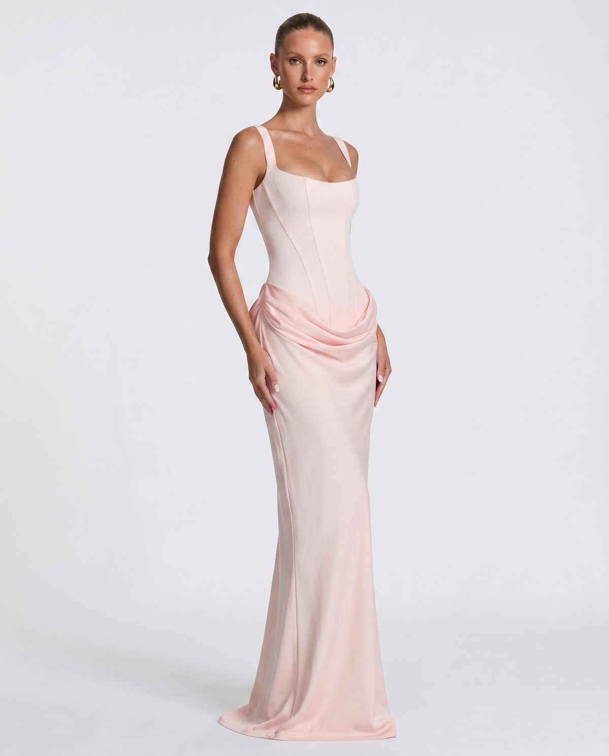 Vestido maxi mujer elegante con corsé y efecto reloj de arena