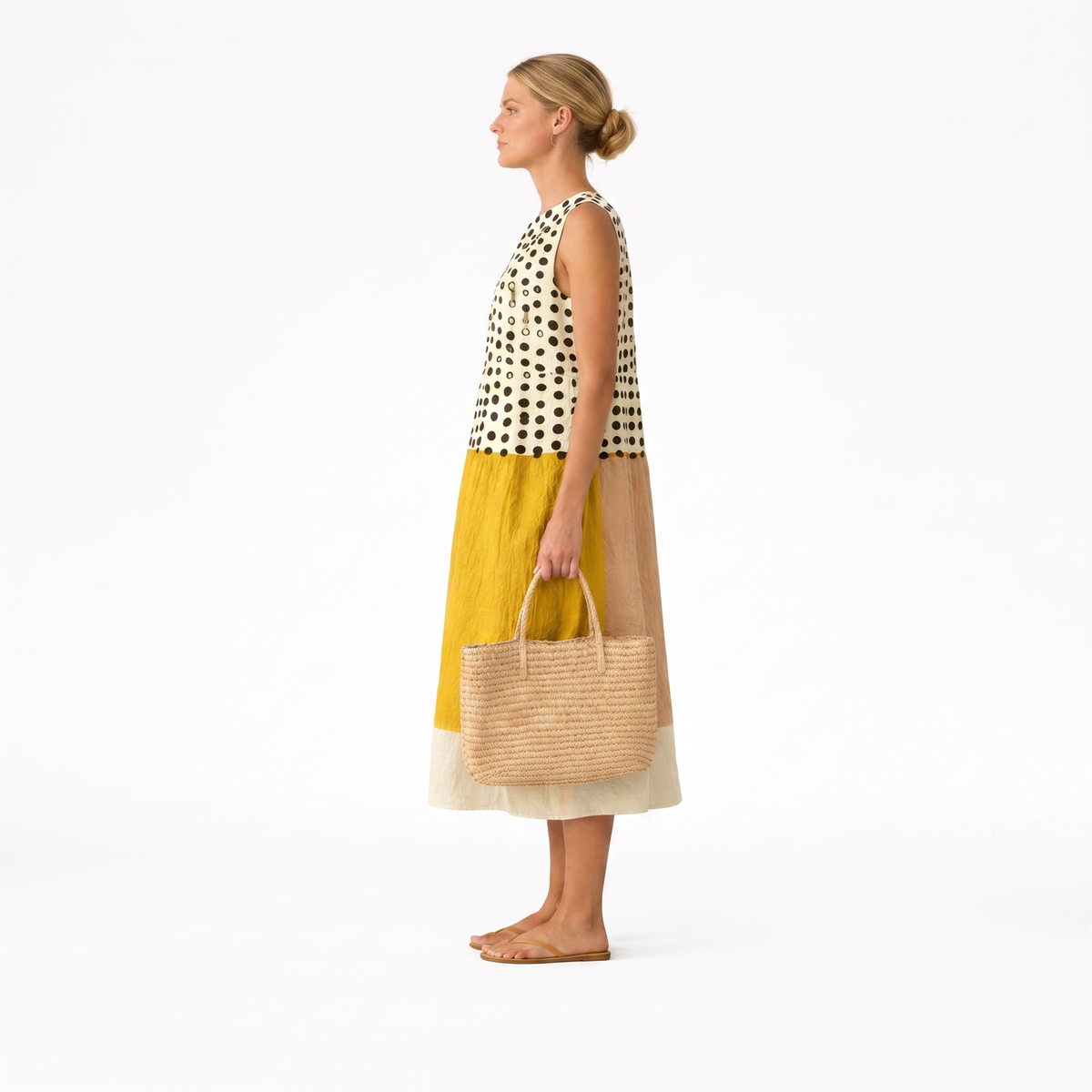 Vestido midi mujer algodón viscosa lunares para verano casual