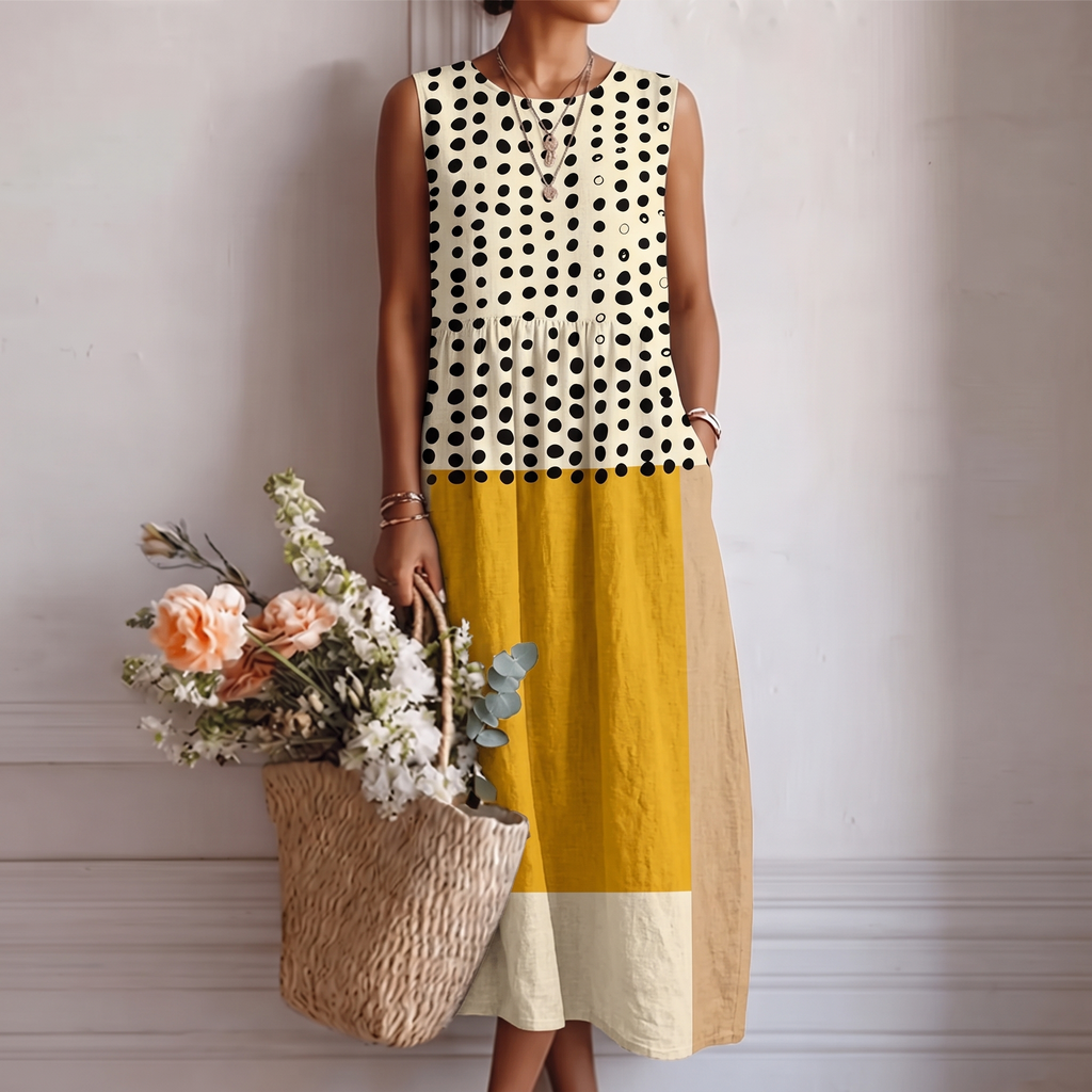 Vestido midi mujer algodón viscosa lunares para verano casual