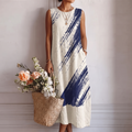 Vestido midi mujer algodón viscosa estampado abstracto sin mangas