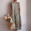 Vestido midi mujer algodón viscosa bordado floral sin mangas