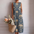 Vestido midi mujer algodón viscosa floral sin mangas casual