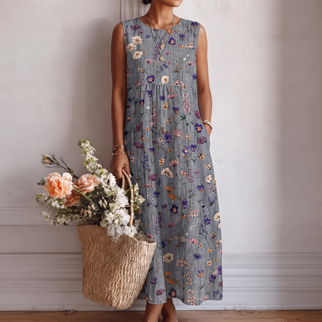 Vestido midi mujer algodón viscosa floral sin mangas casual