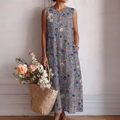 Vestido midi mujer algodón viscosa floral sin mangas casual