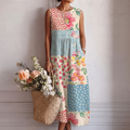 Vestido midi mujer algodón viscosa patchwork floral sin mangas