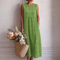 Vestido midi mujer algodón viscosa bordado sin mangas casual