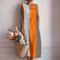 Vestido midi mujer algodón viscosa color block sin mangas