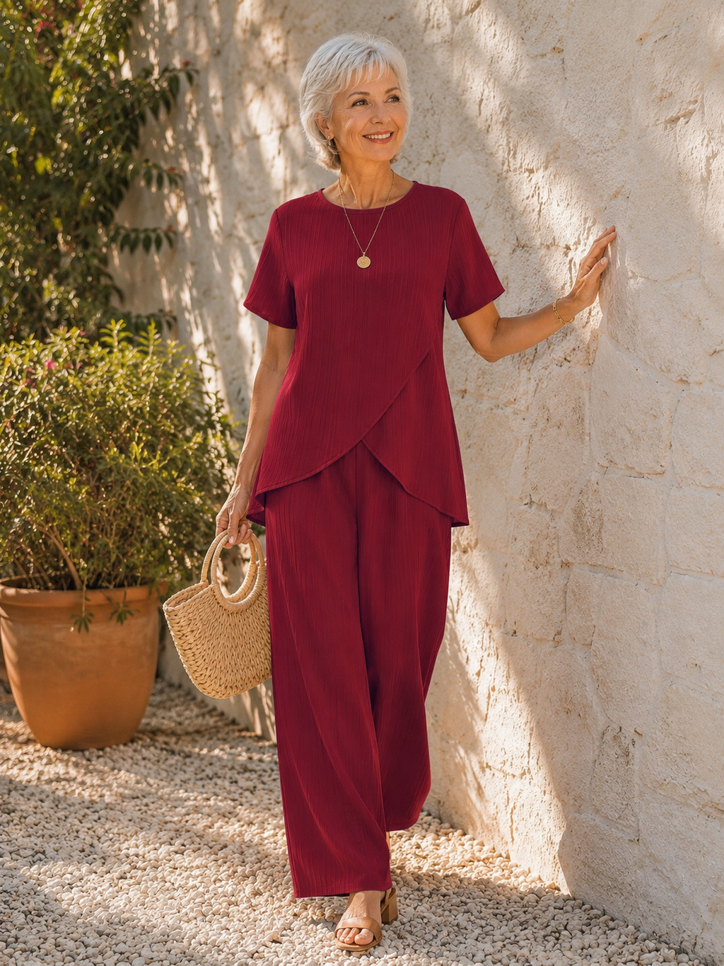 Conjunto mujer elegante y fluido de dos piezas