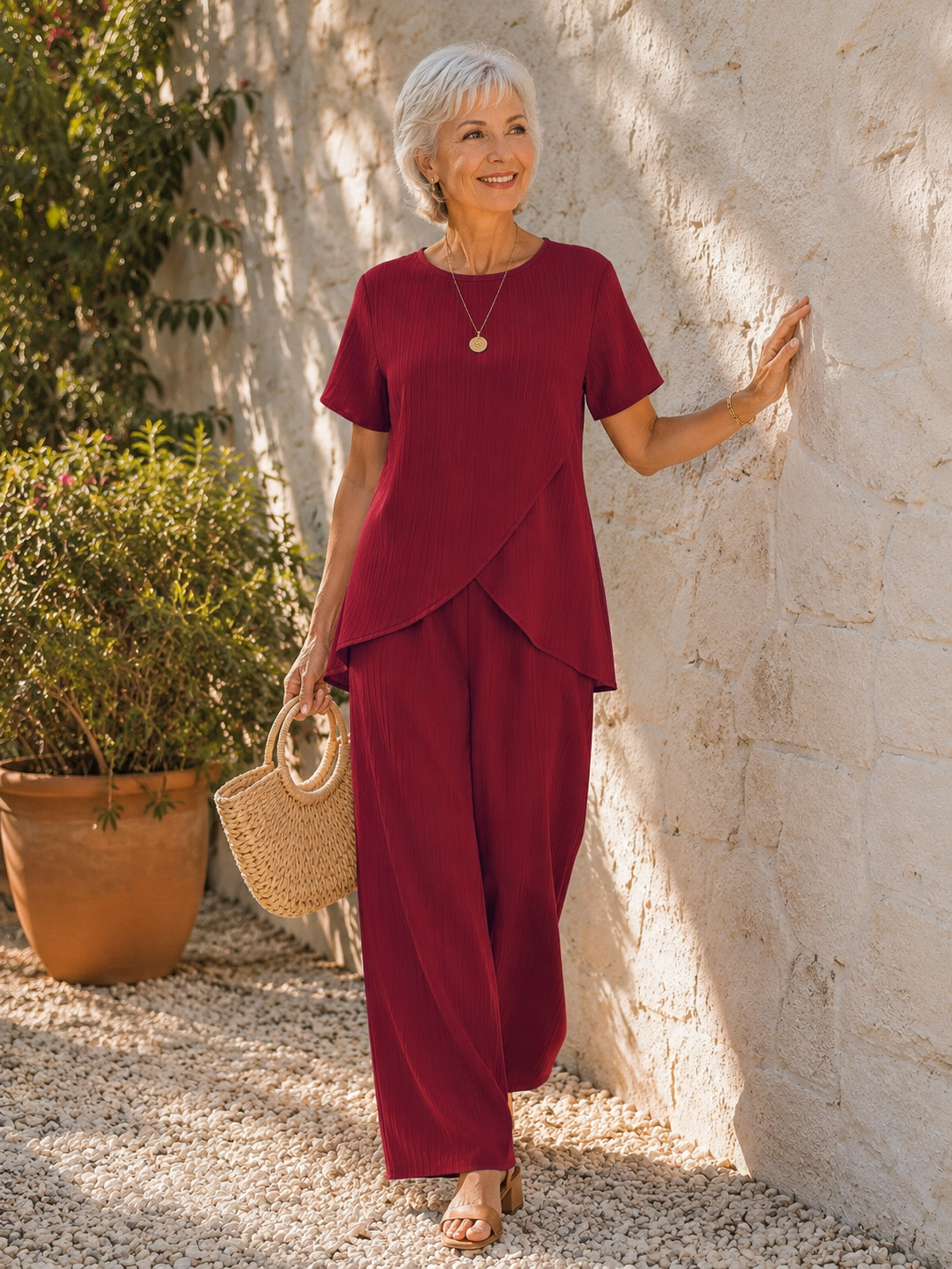 Conjunto mujer elegante y fluido de dos piezas