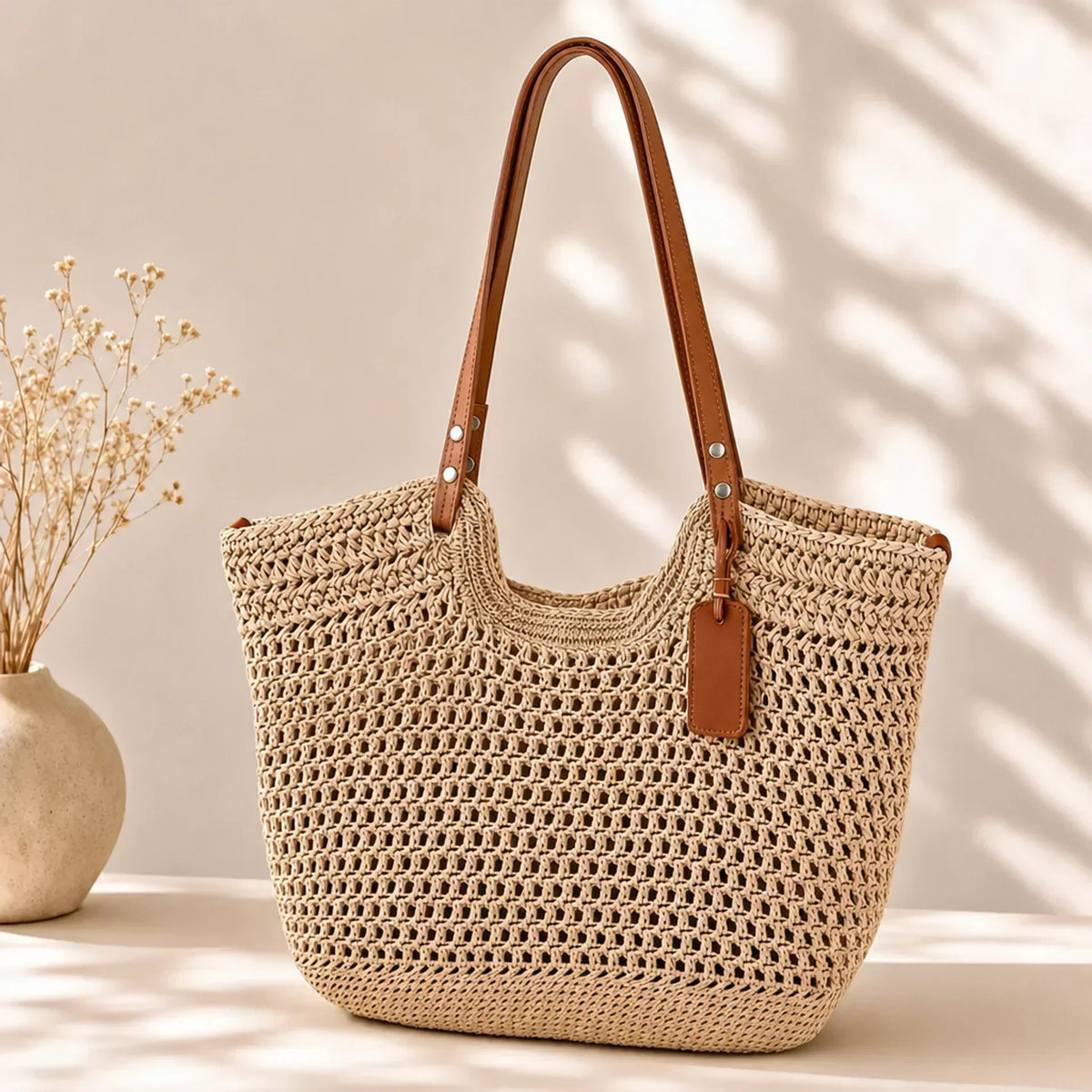Alina | Bolso Shopper Tejido a Mano de Ganchillo — Beige Claro