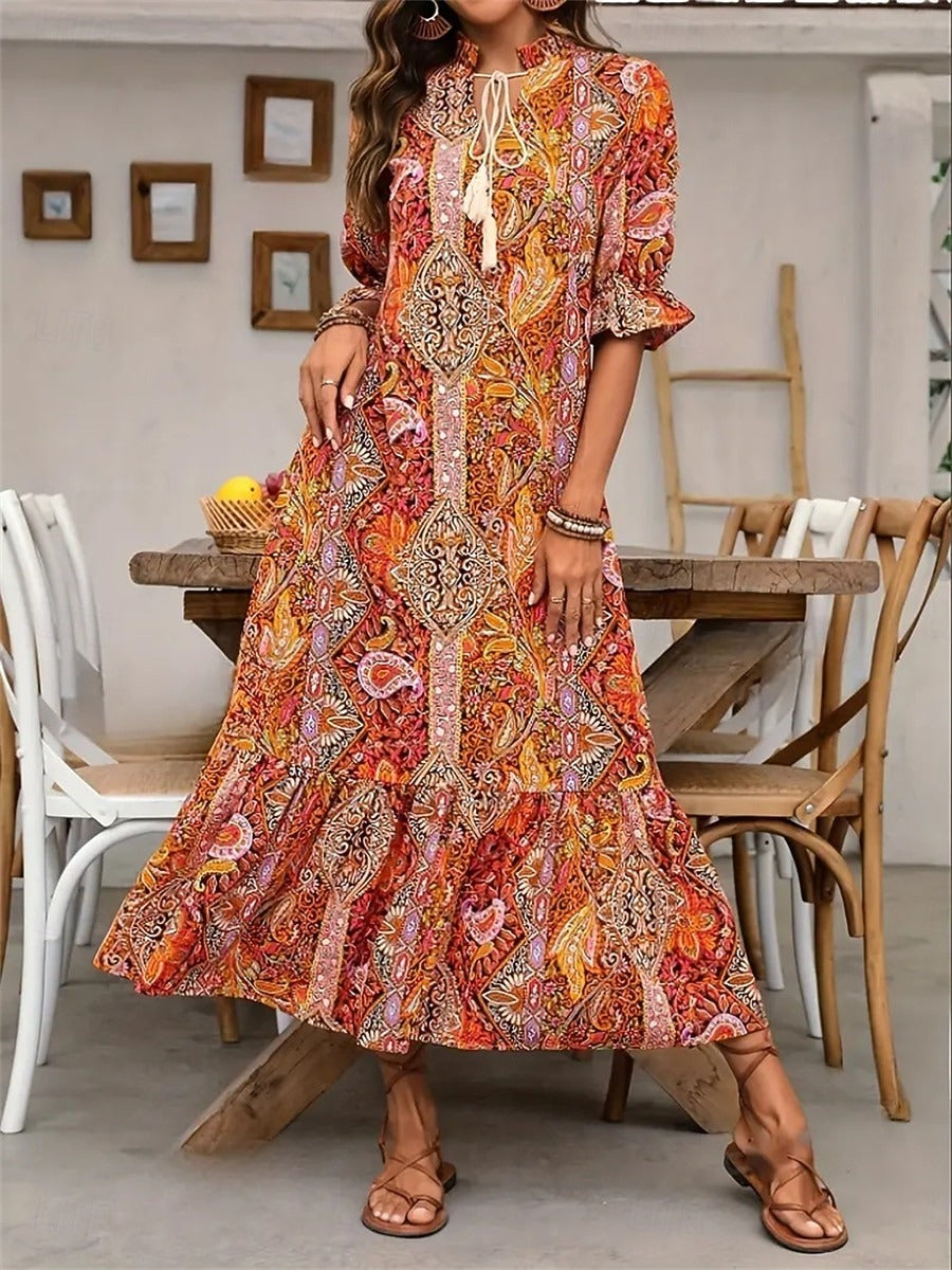 Vestido boho para mujer con estampado floral y escote en V