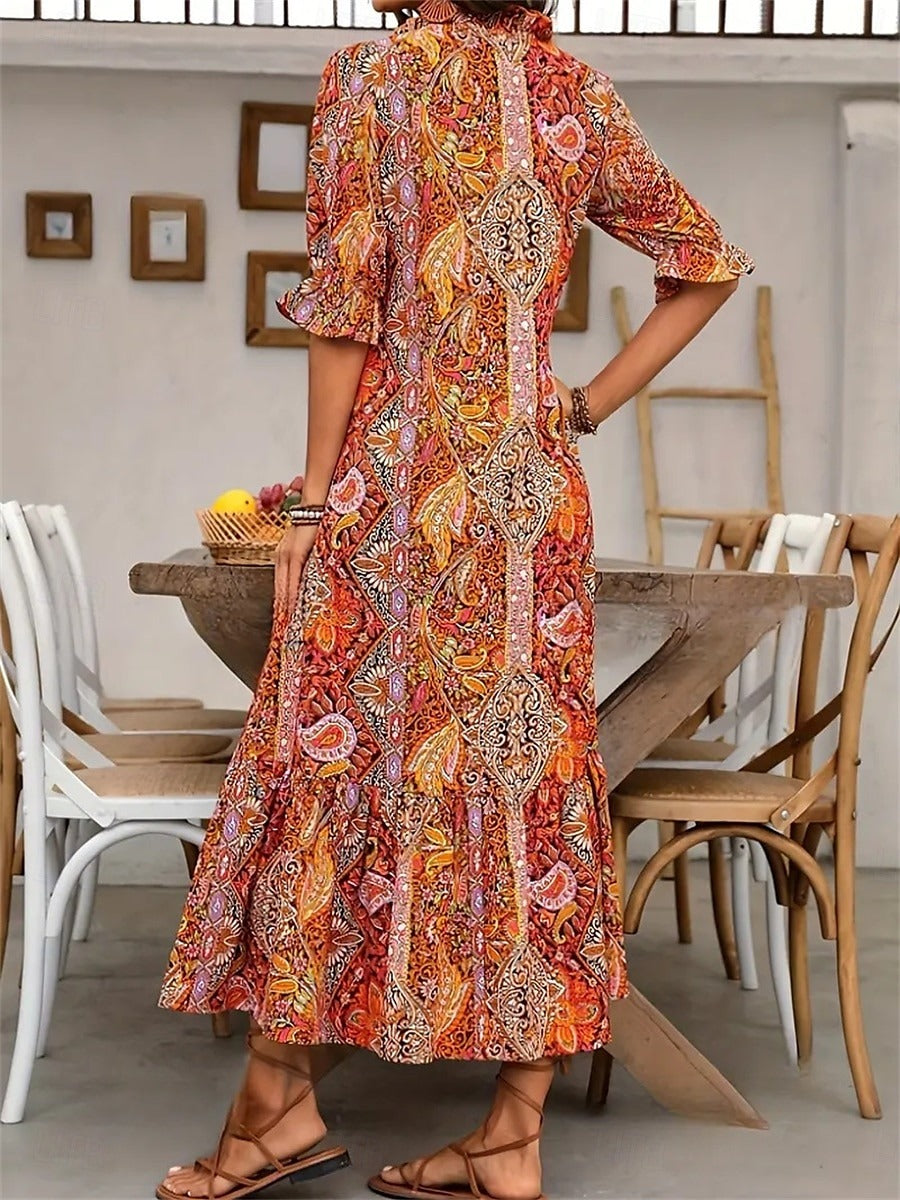 Vestido boho para mujer con estampado floral y escote en V