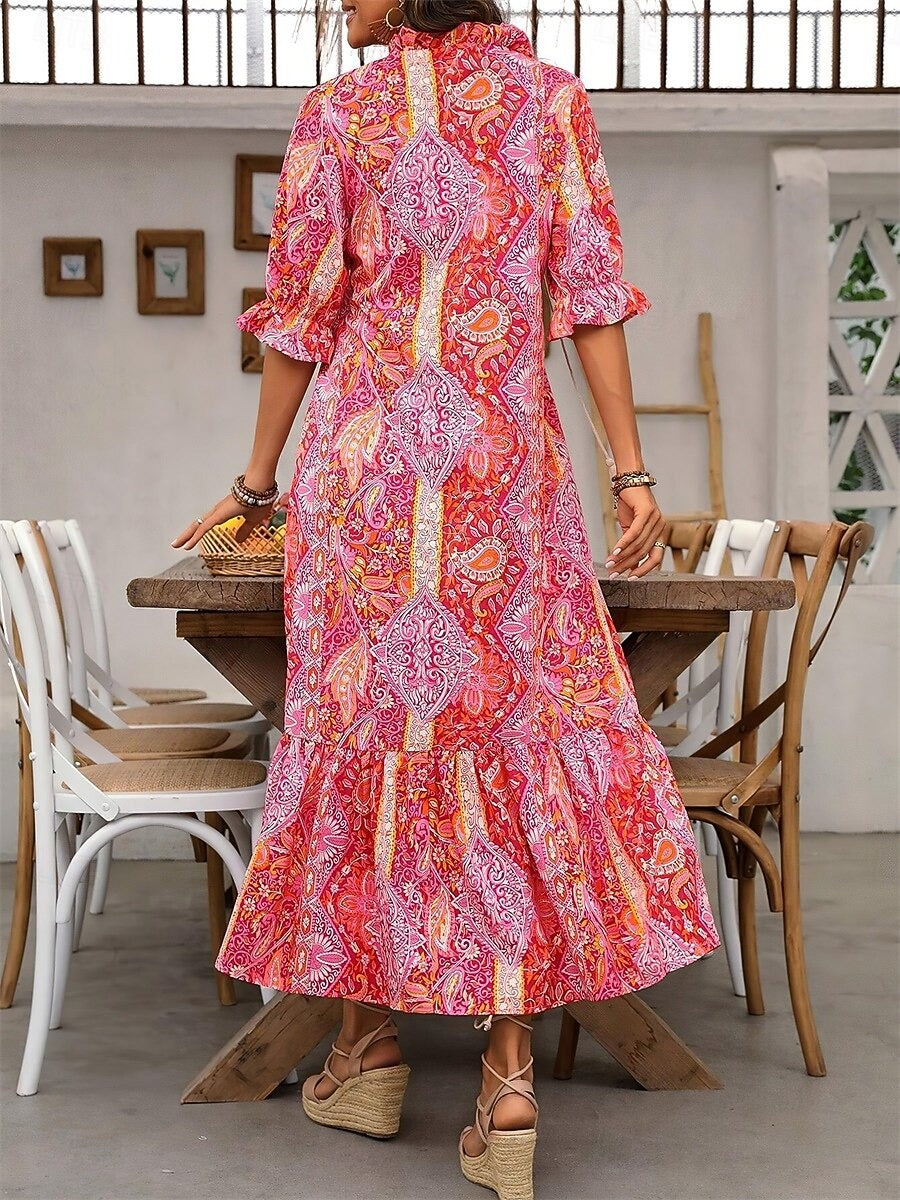 Vestido boho para mujer con estampado floral y escote en V