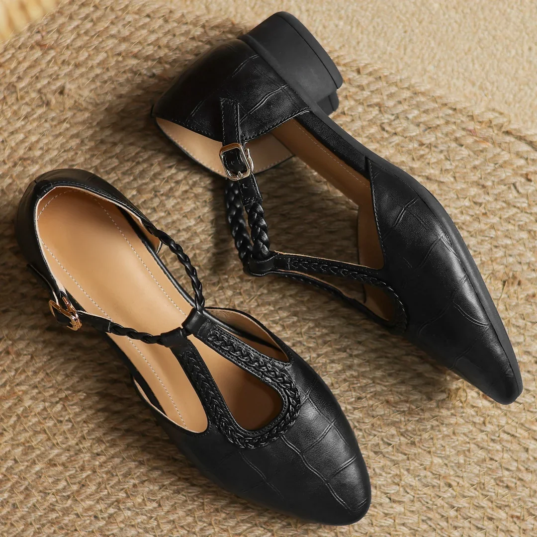 Zapatos Mary Jane para mujer de cuero con tira trenzada
