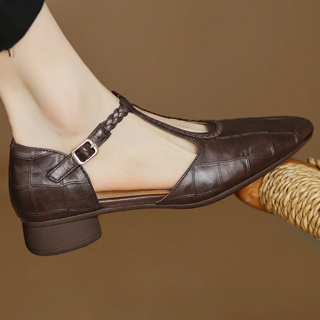 Zapatos Mary Jane para mujer de cuero con tira trenzada