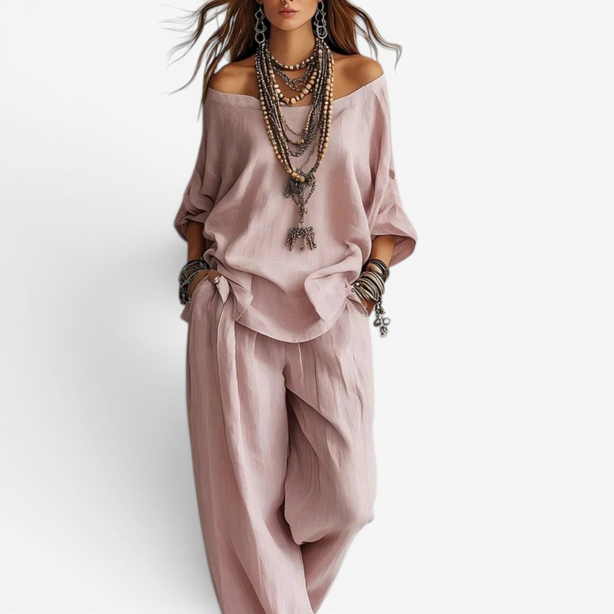 Conjunto bohemio para mujer con estilo fluido y elegante