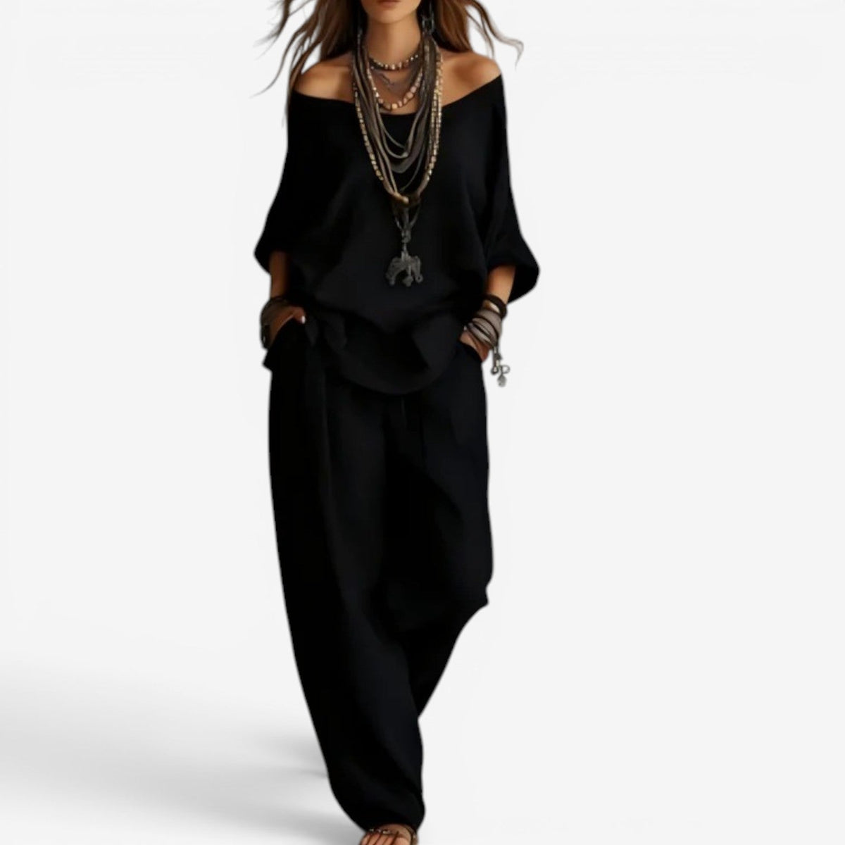 Conjunto bohemio para mujer con estilo fluido y elegante