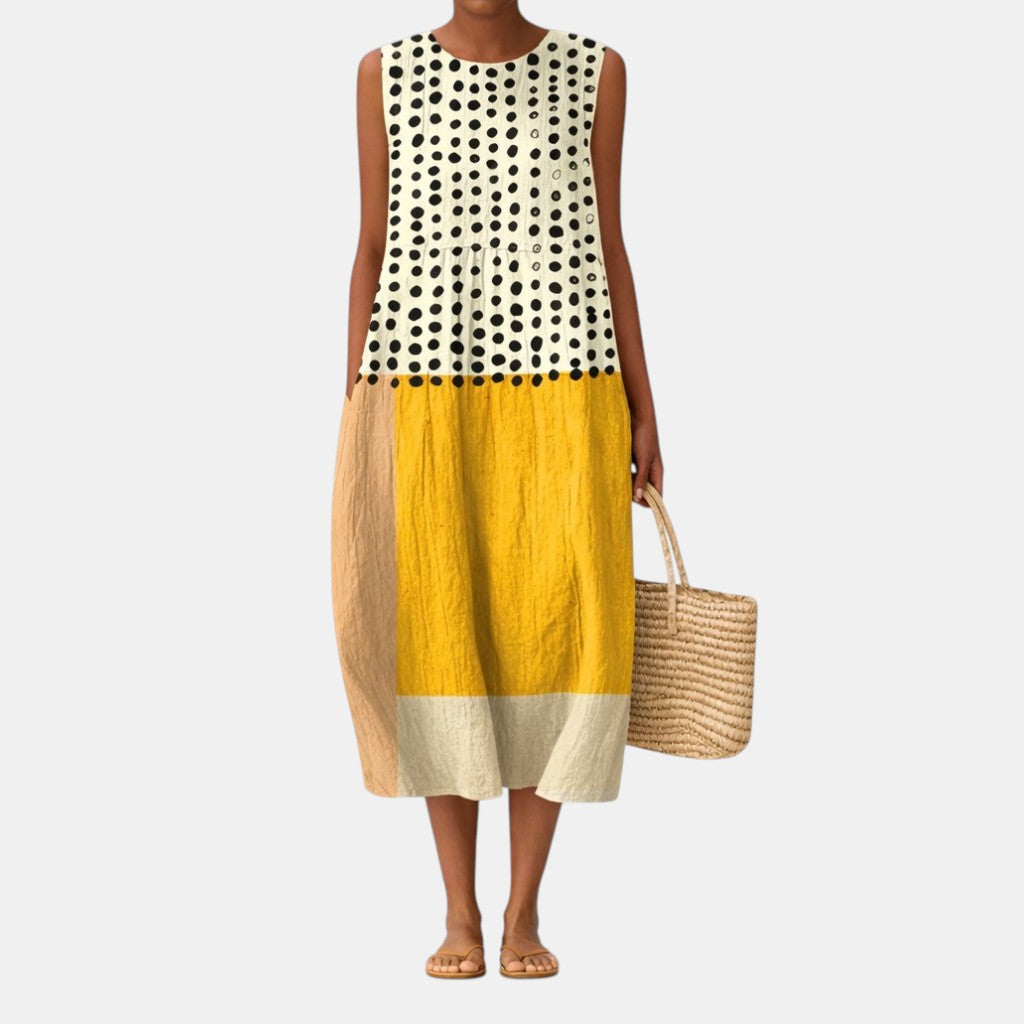 Vestido midi mujer algodón viscosa lunares para verano casual