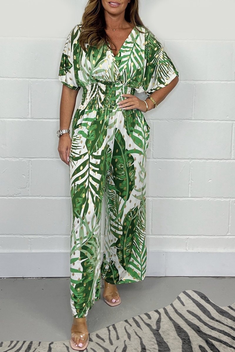 Mono mujer tropical fluido estampado hojas verano