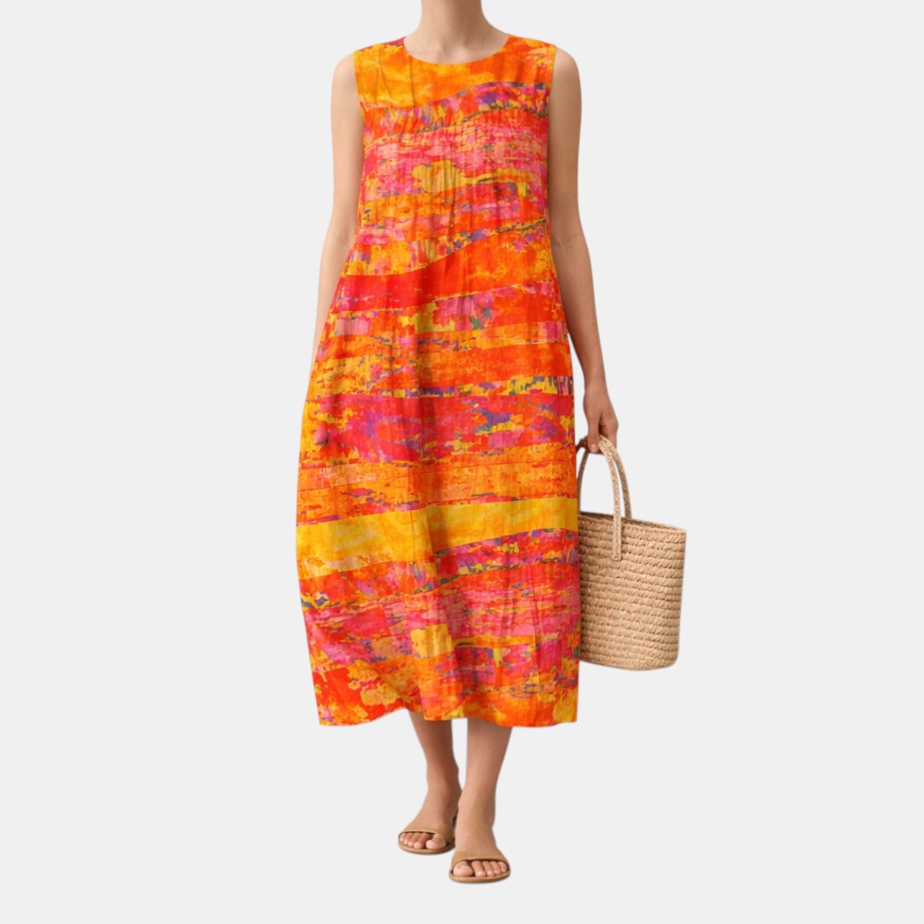 Vestido midi mujer sin mangas estampado multicolor con bolsillos