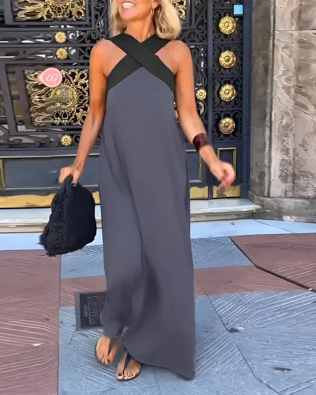 Vestido largo para mujer con escote cruzado y diseño fluido