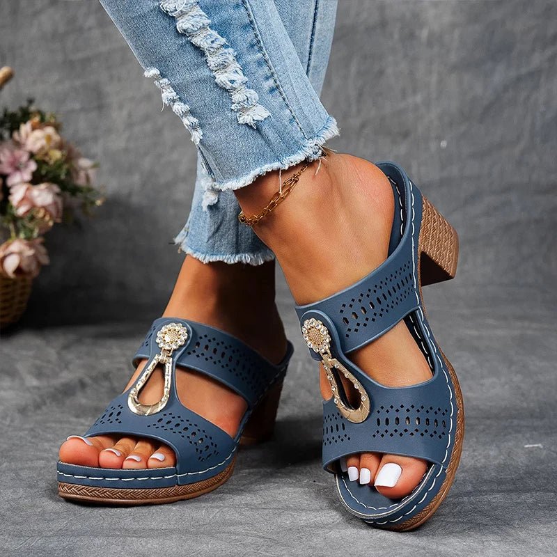 Sandalias mujer ortopédicas con tacón cómodo y diseño calado