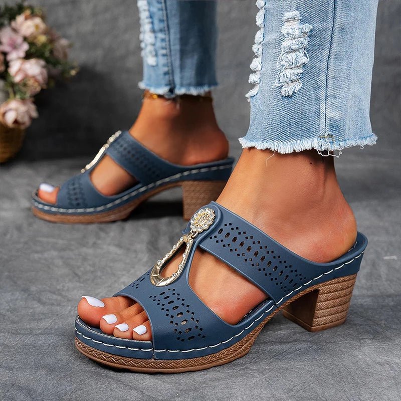 Sandalias mujer ortopédicas con tacón cómodo y diseño calado