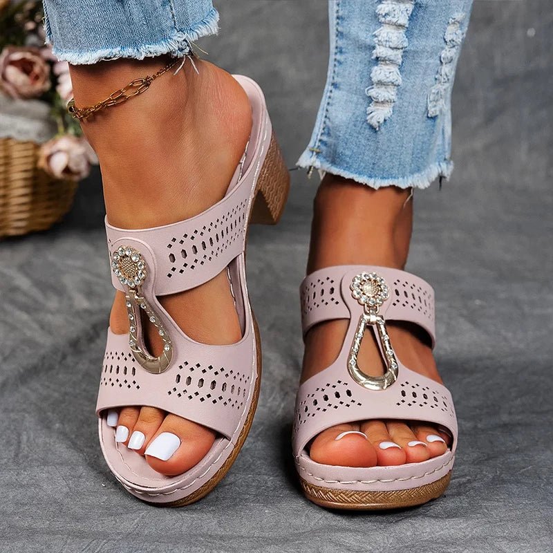 Sandalias mujer ortopédicas con tacón cómodo y diseño calado