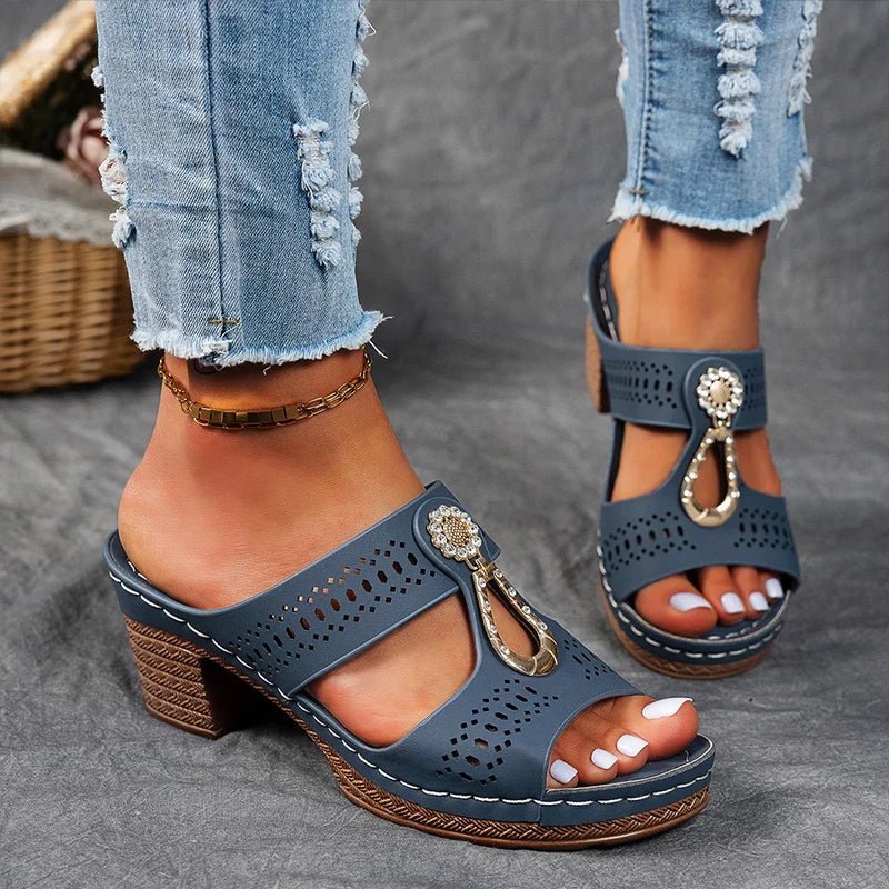 Sandalias mujer ortopédicas con tacón cómodo y diseño calado