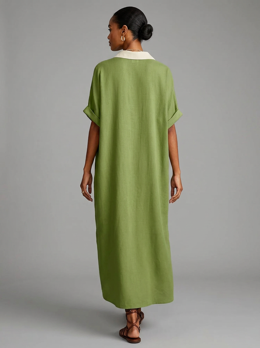 Vestido midi camisero para mujer con botones en contraste