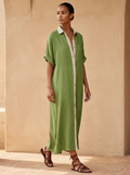 Vestido midi camisero para mujer con botones en contraste