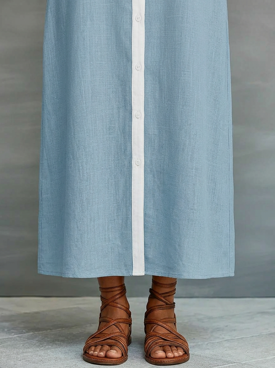 Vestido midi camisero para mujer con botones en contraste