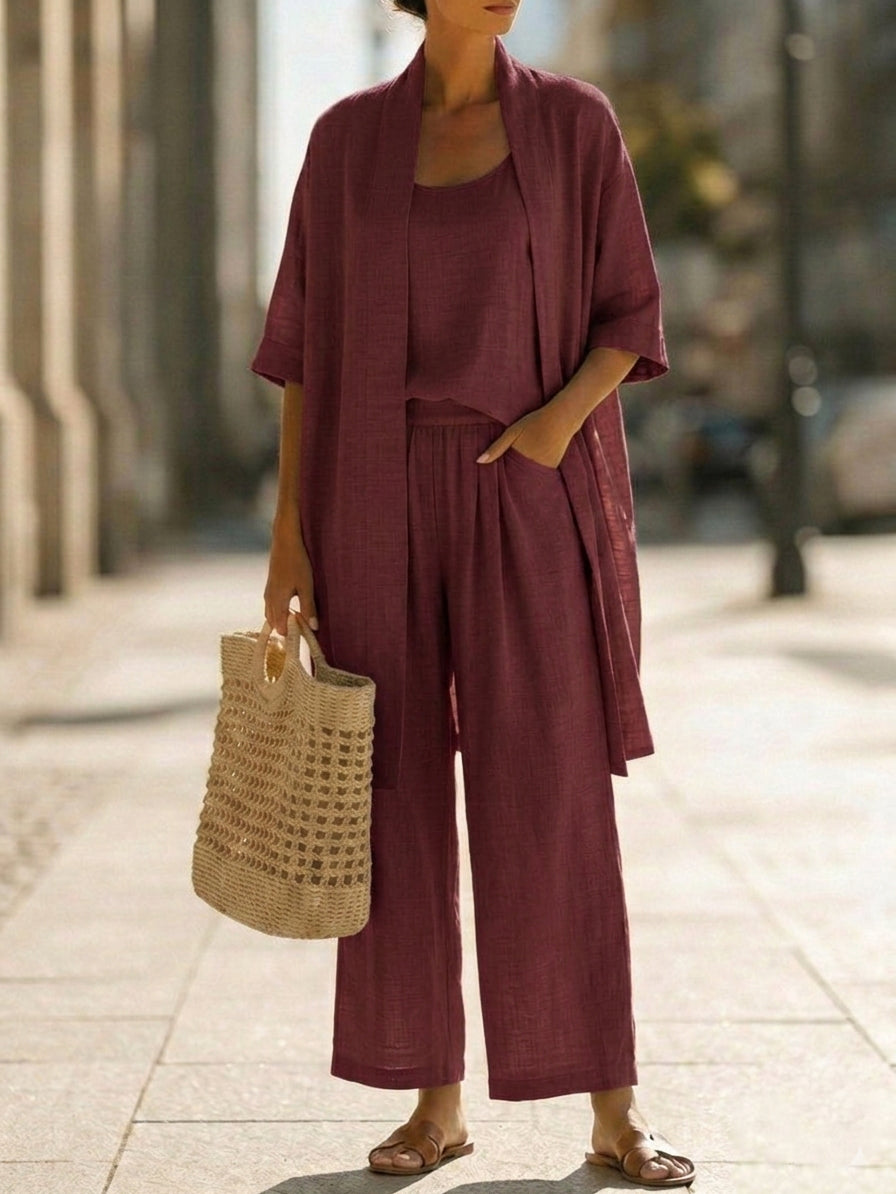 Vestido largo para mujer con conjunto de tres piezas y pantalón amplio