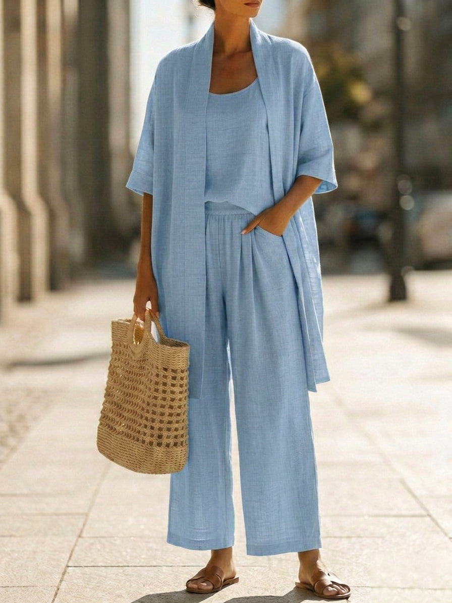 Vestido largo para mujer con conjunto de tres piezas y pantalón amplio