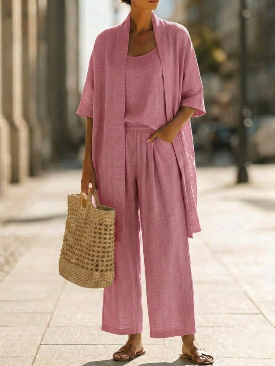 Vestido largo para mujer con conjunto de tres piezas y pantalón amplio