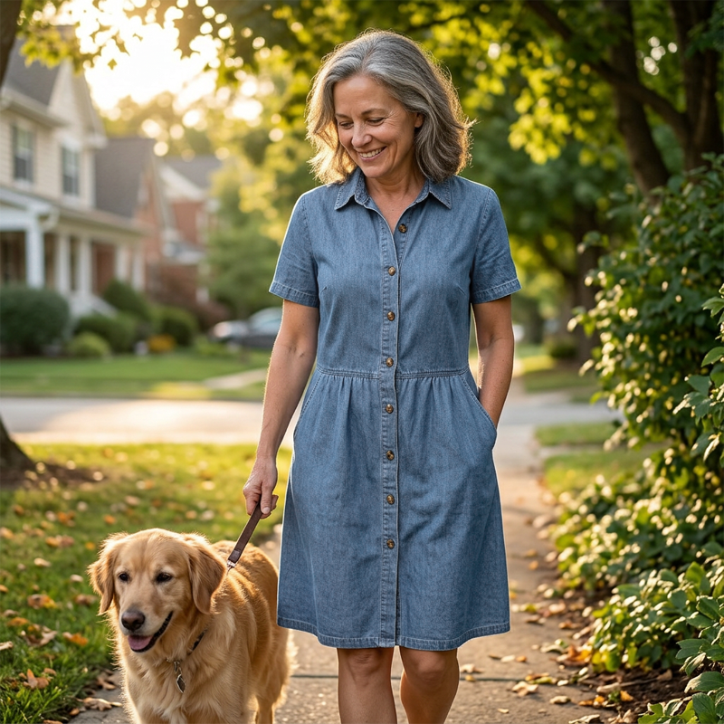 Vestido camisero algodón poliéster efecto denim casual diario